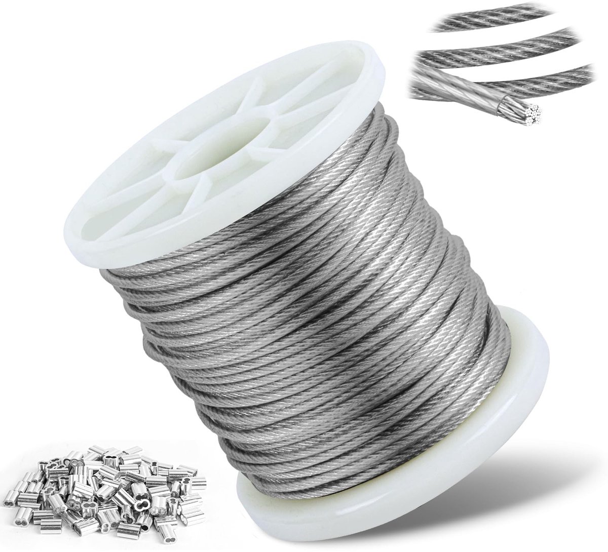 Omgoods - 3 mm RVS Kabel met PVC Coating en Crimp Sleeves