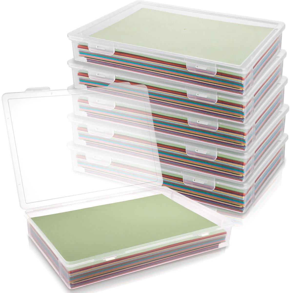 Omgoods- Archiefdozen A4 - Draagbare kunststof dozen - Stapelbare opbergdozen - Documentendozen met deksel - 6 stuks - Grote capaciteit 31 x 21,5 x 5 cm