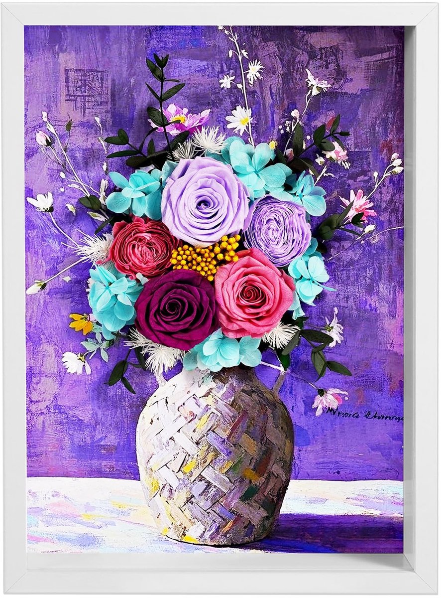 Omgoods - 3D Eeuwige Roos Decoratieve Lijst - Geconserveerde Bloemen Fotolijst voor Cadeaus