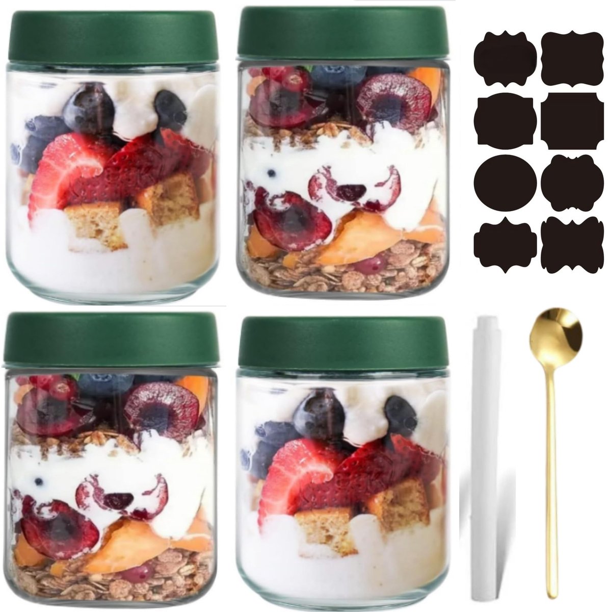 Omgoods - Set van 4 Herbruikbare Jars voor Overnight Oats en Meer