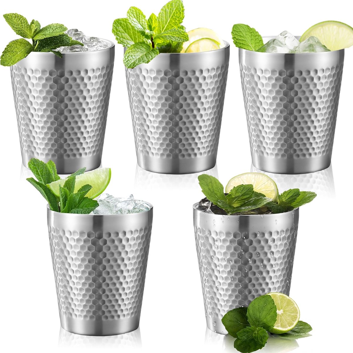 Omgoods - Set van 5 Roestvrijstalen Mokken 300ml voor Thuis en Reis