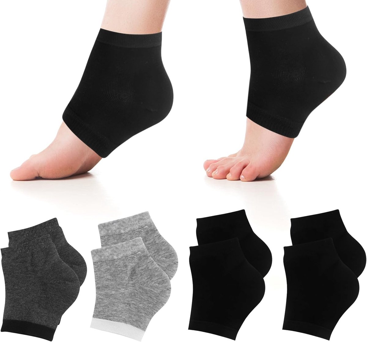 Set van 4 paar herbruikbare gel-hielsokken SPA - Hydraterende voetsokken - Ademende hielspoor bandage - Comfortabele eeltsokken