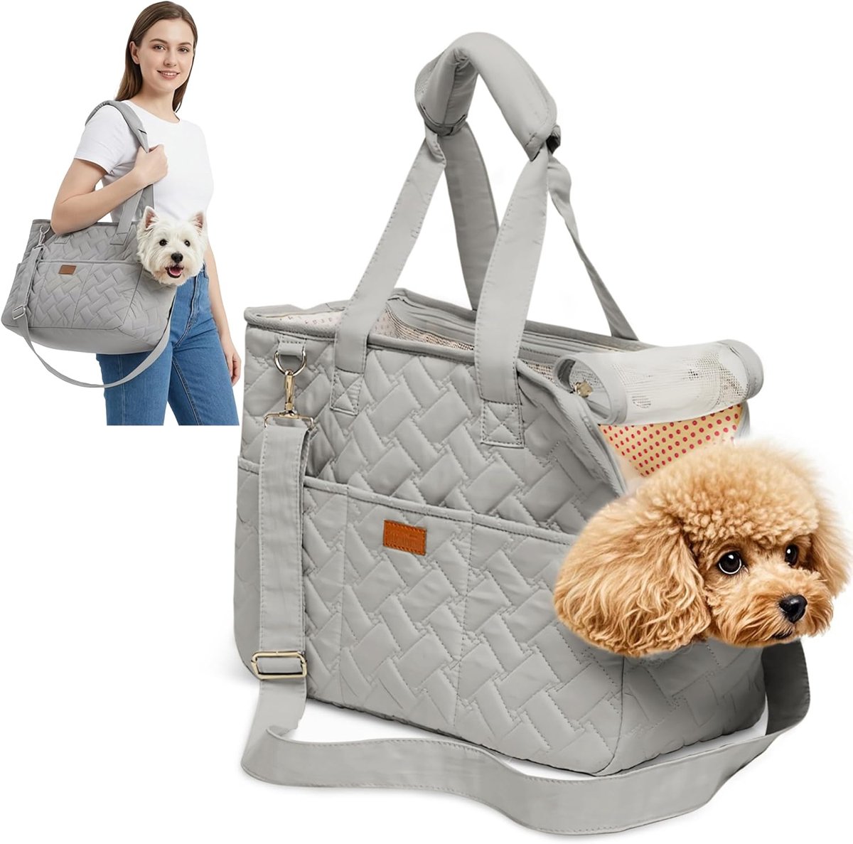 SnelShoppen - Draagtas voor Honden en Katten, Lichte en Zachte Dierenhandtas met Ademend Gaas, Reis- en Outdoor Tas met Zakjes en Kussen, Ideaal voor