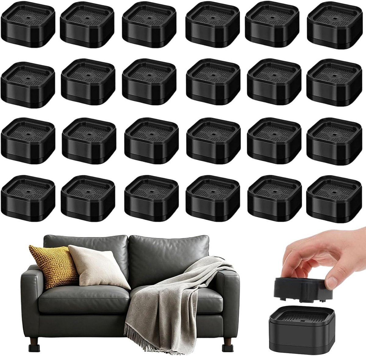 24 stuks meubelverhogingen, stapelbaar, verstelbaar, verstelbare meubelverhogingen, universele tafelverhoging, meubelverhoging, zwart, 7 x 7 x 3,5 cm, voor stoel, bed, tafel