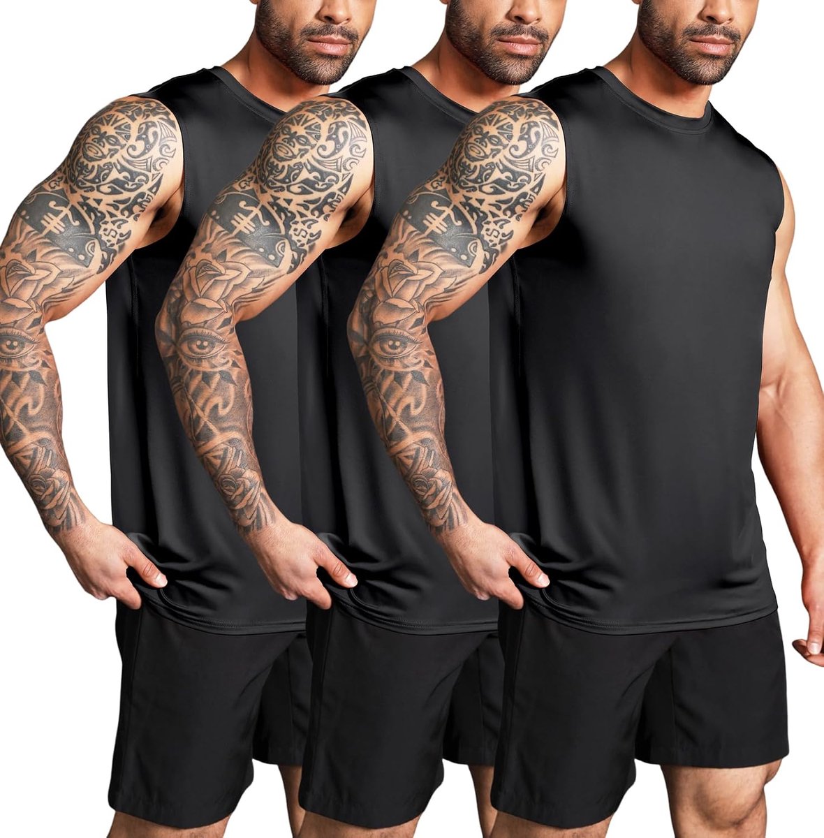 Heren 3 Pack Workout Tanktops Gym Atletische Spier Tee Bodybuilding Fitness Mouwloze T-shirts