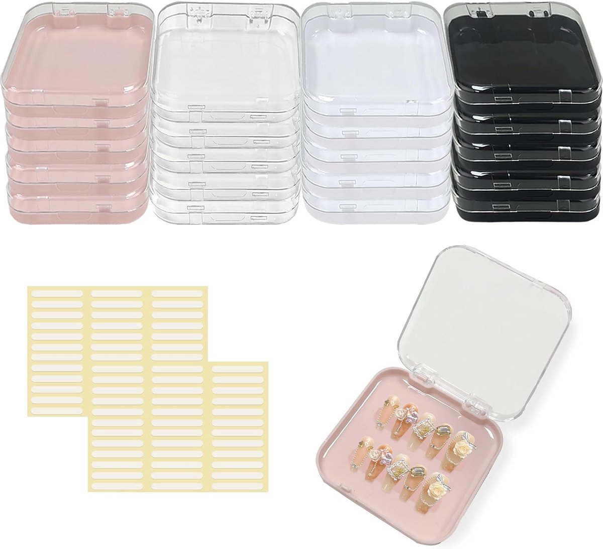 20 verpakkingen Press-on Nail Case met 72 stuks zelfklevende dubbelzijdige tape, 2,95"/7,5 cm Press-on verpakking voor nagels doos opslag organisator container display kunstmatige kunst