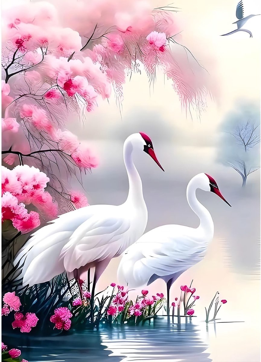 Witte Goose Diamond Painting Kits voor volwassenen beginners, 5D roze boom Diamond Art Kits, DIY Ronde Volledige Drill Vogel Gem Art met Schilderij Kits Ontspannende Craft Home Wall Decor 30 x
