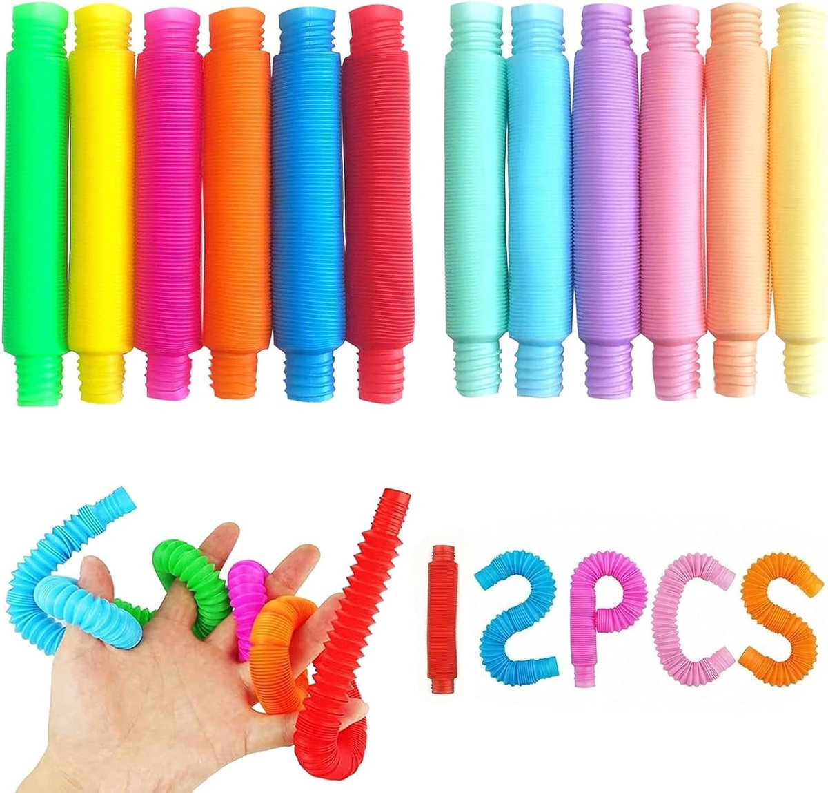sensorisch speelgoed, 12 stuks kleurrijke stretchbuizen, sensorisch speelgoed, pop-tubes voor kinderen, voor verlichting van stress en angst, voor kinderen en volwassenen, cadeautje voor