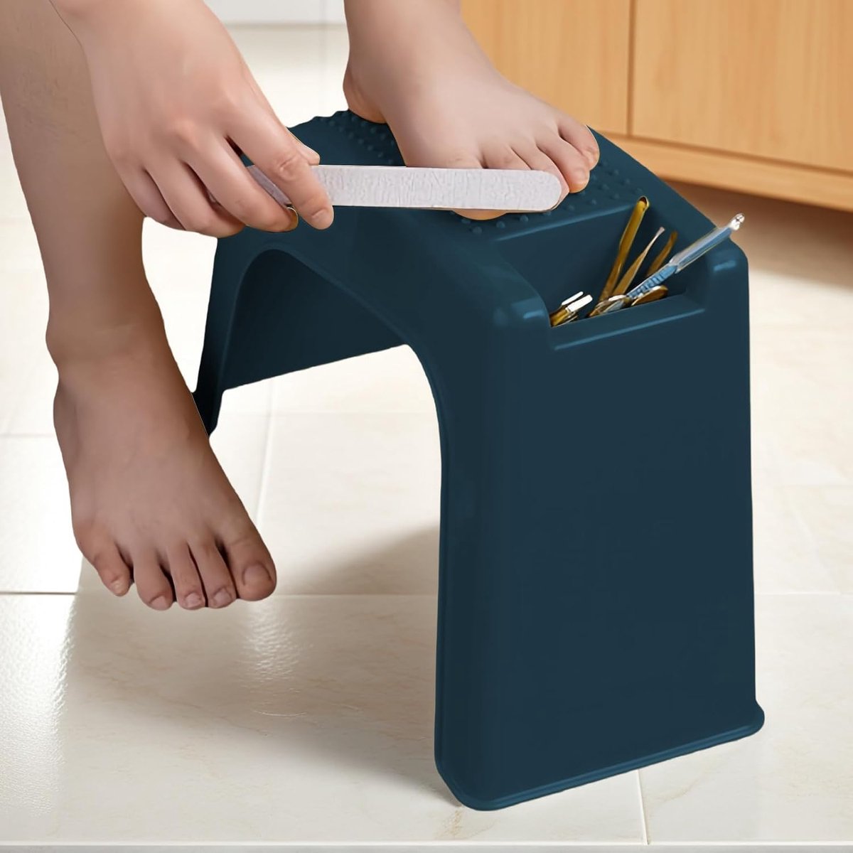 Pedicure Stoel - Voetensteun Kruk - Voetverzorging Thuis - Antislip Bodem - 37.5x28x16.5cm - Blauw