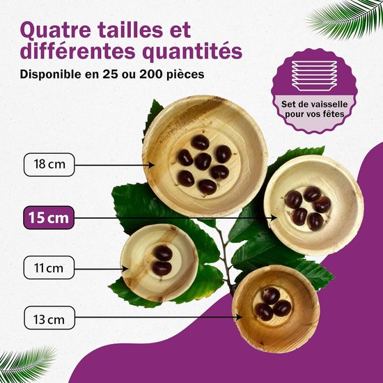 Palmblad Schaal – 200x Ronde Schaal Ø 15cm / 500 ml - Composteerbaar Eersteklas Wegwerp Schaaltjes - Wegwerp Borden Diep - Palmblad Soep Kommen — afbeelding 4