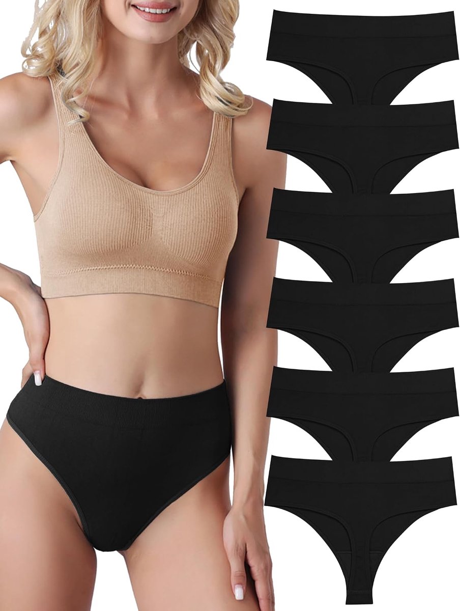 Set van 6 strings voor dames, buikweg, tanga, naadloze strings, tanga, set van 6 stuks, hoge taille, onderbroeken, ondergoed, dames, naadloze string voor dames, ademend, zacht, multipack
