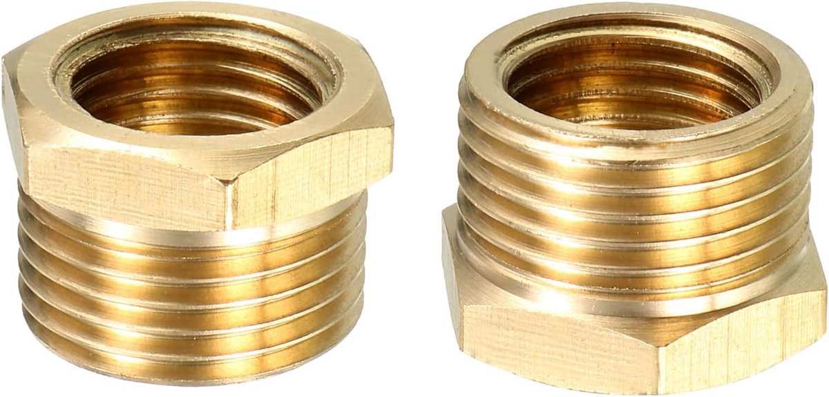 G3/8 Mannelijk x G1/4 Vrouwelijk Messing Pijp Fitting - 2Pack - Goed voor Pijp Aansluiting - Messing Reducer Adapter - Goudkleurig