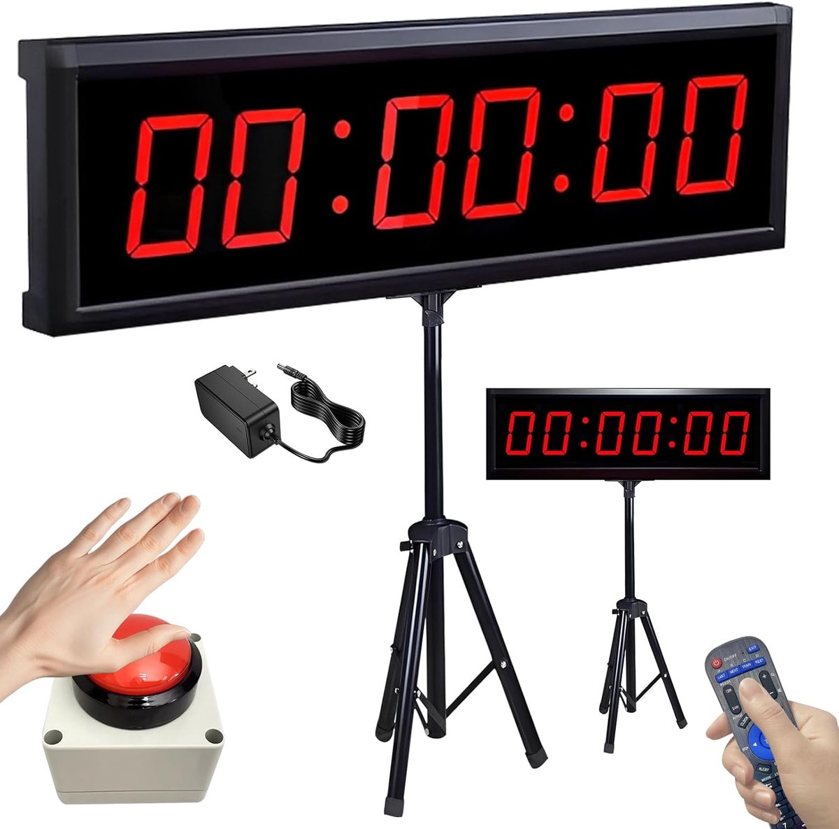 Countdown-timer, 1,8 inch gymtimer met statief, 6 cijfers, omhoogtelfunctie, afstandsbediening, stopwatch, sport, 12/24-uurs led, digitale klok, geschikt voor fitness, sport, wedstrijden (4,5
