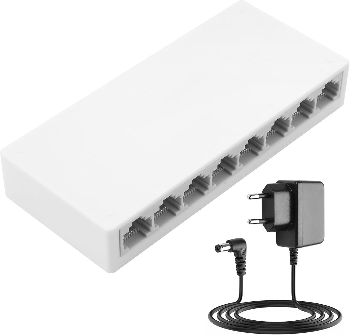LAN Switch 5-poorts netwerkschakelaar, plug-and-play 100 m switch LAN-splitter, LAN-verdeler (wit 100M 8 poorten, kunststof behuizing)