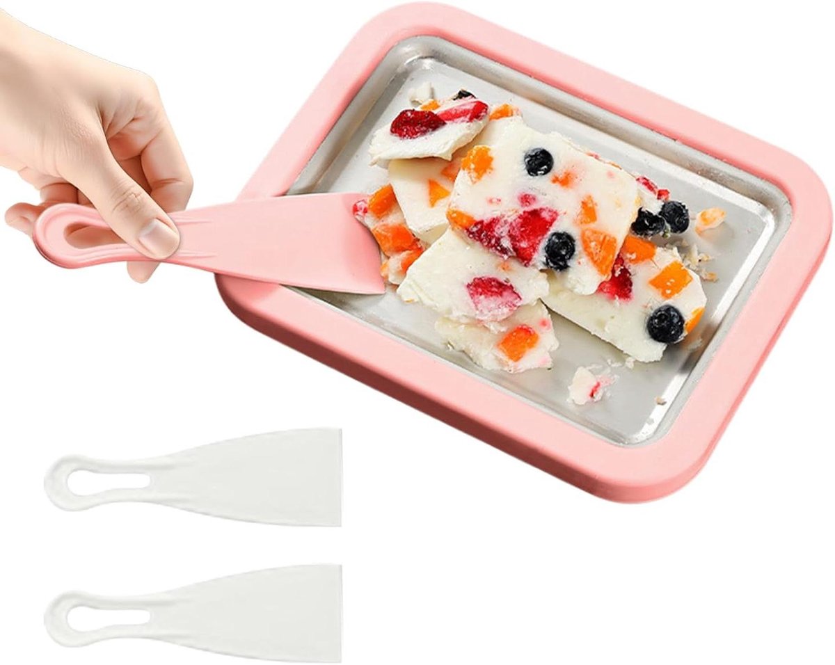 Rolde IJs Machine - Yoghurtmaker IJsmachine - Desserts Maken - Handmatige Schraapfunctie - 22.6 cm - Roze