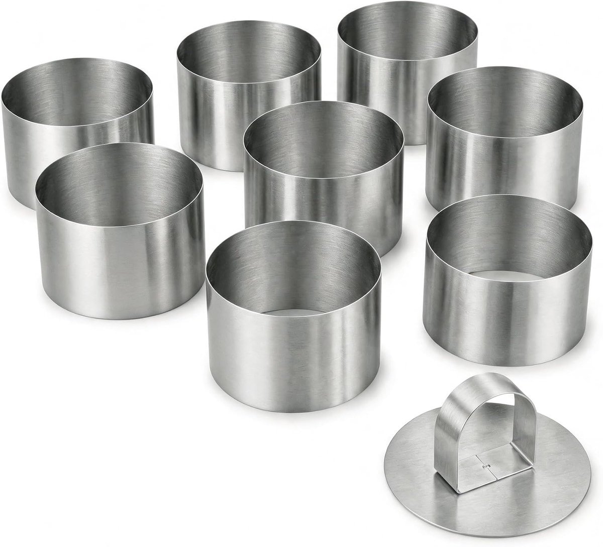 8 stuks dessertringen 8 cm, serveerringen, dinerringen, ronde taartringen, roestvrij staal, mousse ringen, mini-taartringen, kleine bakringen, taartvorm, levensmiddelen persen ringen, met
