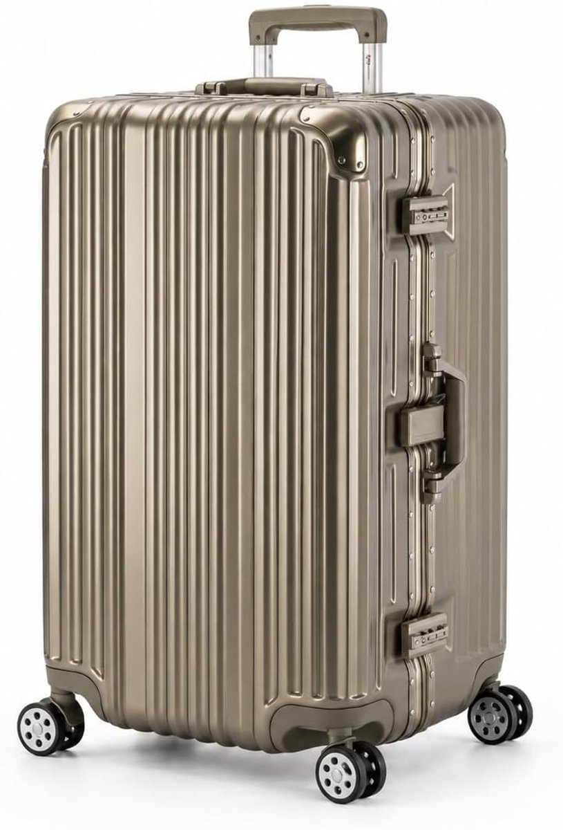 SnelShoppen - Gouden Reistas XL - Hard Shell Aluminium Koffer - Lichtgewicht, Duurzaam en Ruim - Perfect voor Vakantie, Zakenreizen en Sport