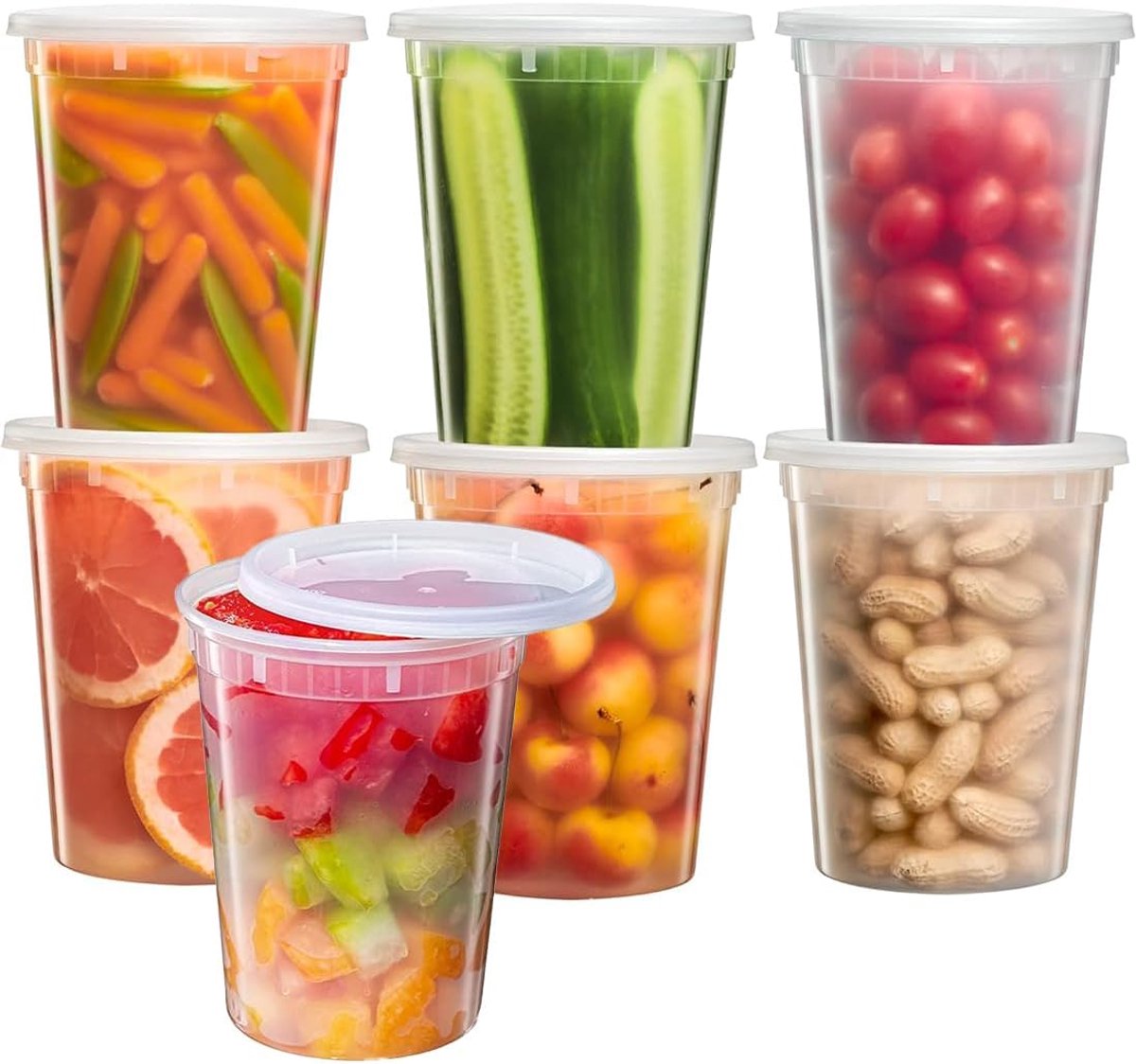 24-delige plastic containers met deksel - 950 ml / 32 oz herbruikbare voedselopslagbekers, lekvrije delicatessencontainers (24 sets - 32 oz)