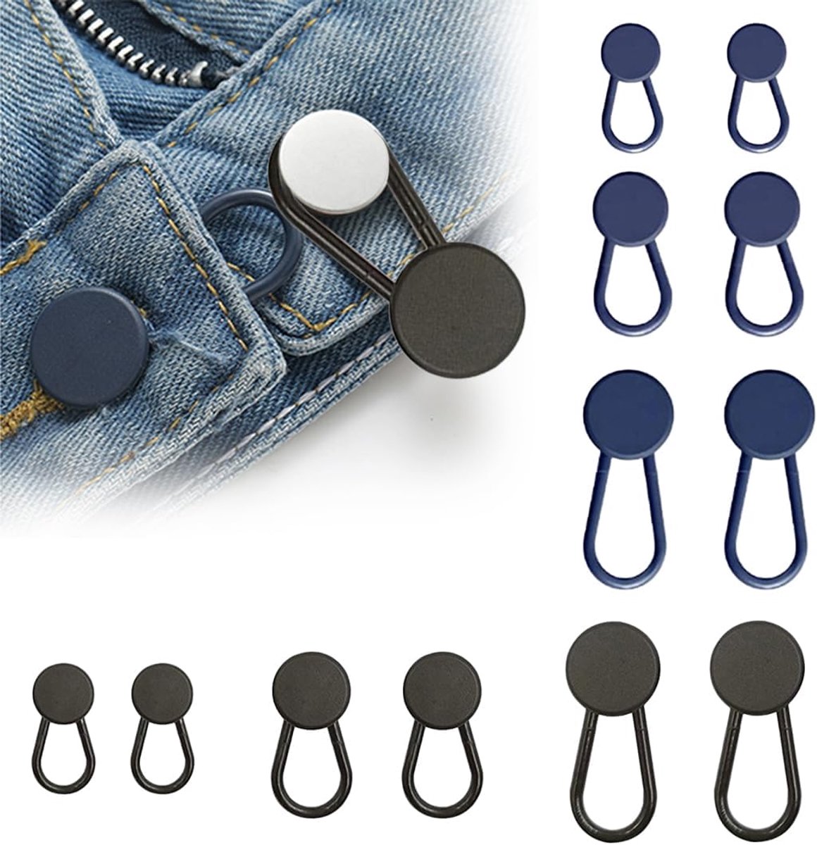 12-delige tailleverlenger voor broeken, verstelbare knopen, knoopverlengingsset voor jeans, elastische riemverbreder voor mannen en vrouwen, zwangerschapstransger