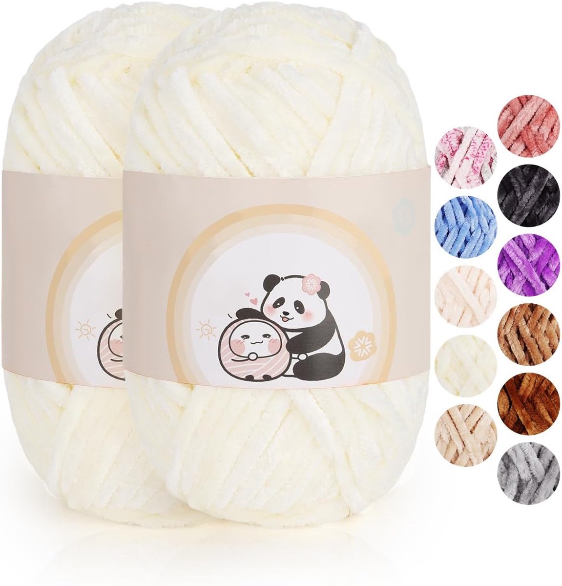 Chenille-wol, superzacht haakgaren voor handgeweven, beige, 2 x 100 g