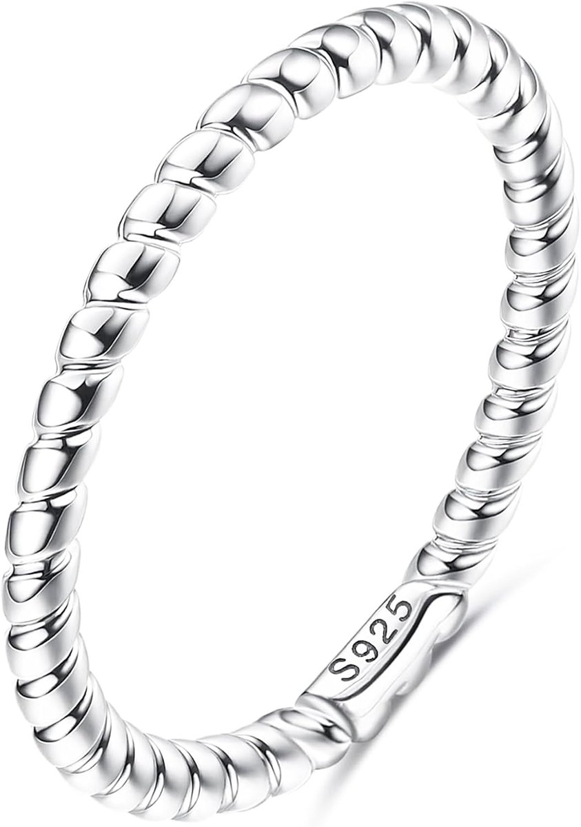 925 zilveren ring voor dames en meisjes, 18-karaats witgoud, geplateerde twist-band, ringen van sterling zilver, 1,5 mm, dunne vingerring, bruiloft, verloving, belofte, maat 52-65