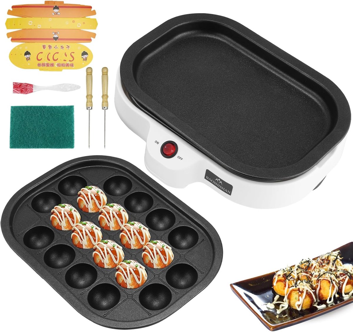 SnelShoppen - Takoyaki Maker Octopus Ball Pan met 20 Gaten, Moderne Anti-aanbaklaag, Gemakkelijk Schoon te Maken, Stabiele Warmteverspreiding, 220 V,