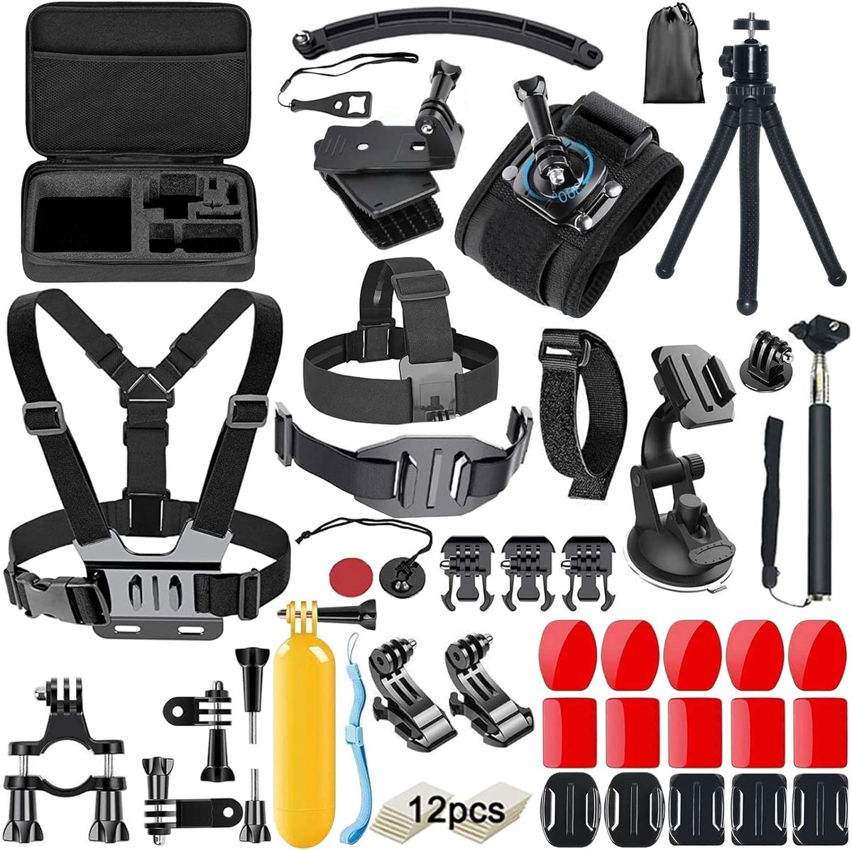 58-in-1 actiecamera-accessoireset, compatibel met GoPro Hero 11 10 9 8 7 6 5 4 Max Fusion Session Black Silver Insta360 DJI OSMO SJCAM Apeman etc, nieuw verbeterd statief