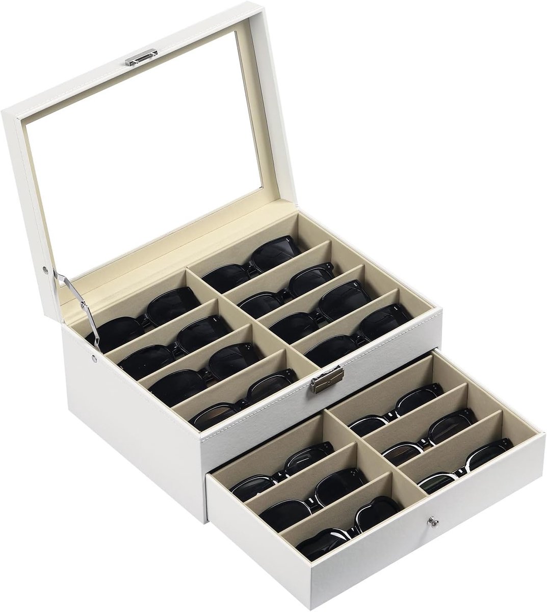 Brillen Opslag en Zonnebril Glazen Display Lade Afsluitbare Case Organizer