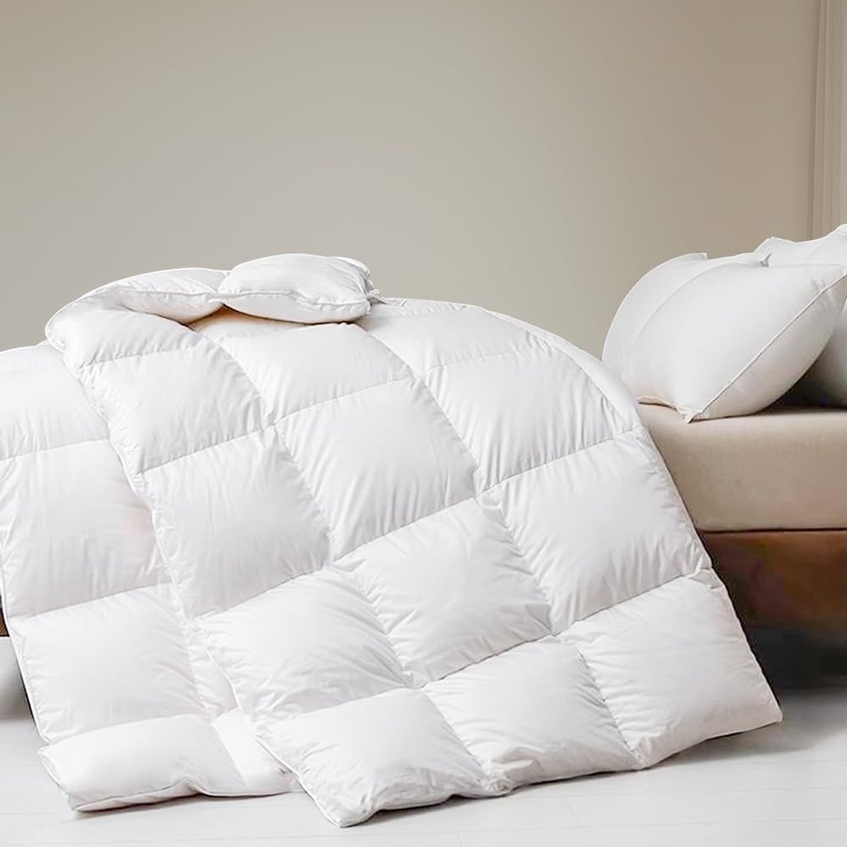 Enkel Dekbed 10.5 Tog, Luxe Ganzenveer en Dons Deken voor Alle Seizoenen, 100% Biologisch Katoenen Omhulsel, Wasbaar in de Wasmachine (155x220cm, Wit)