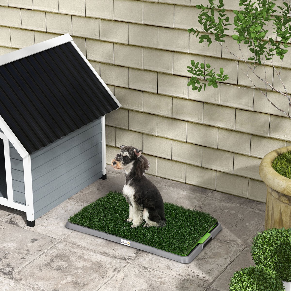 COVREO Hundetoilette 67 x 41 cm, groen, van polyethyleen met grasmatten