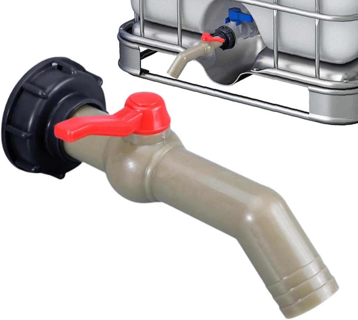 Regenton Kraan Set - Watertank Adapter - Tuin Irrigatie - Lekdicht Afdichtingsmechanisme - 20 x 3 x 3 cm - Grijs