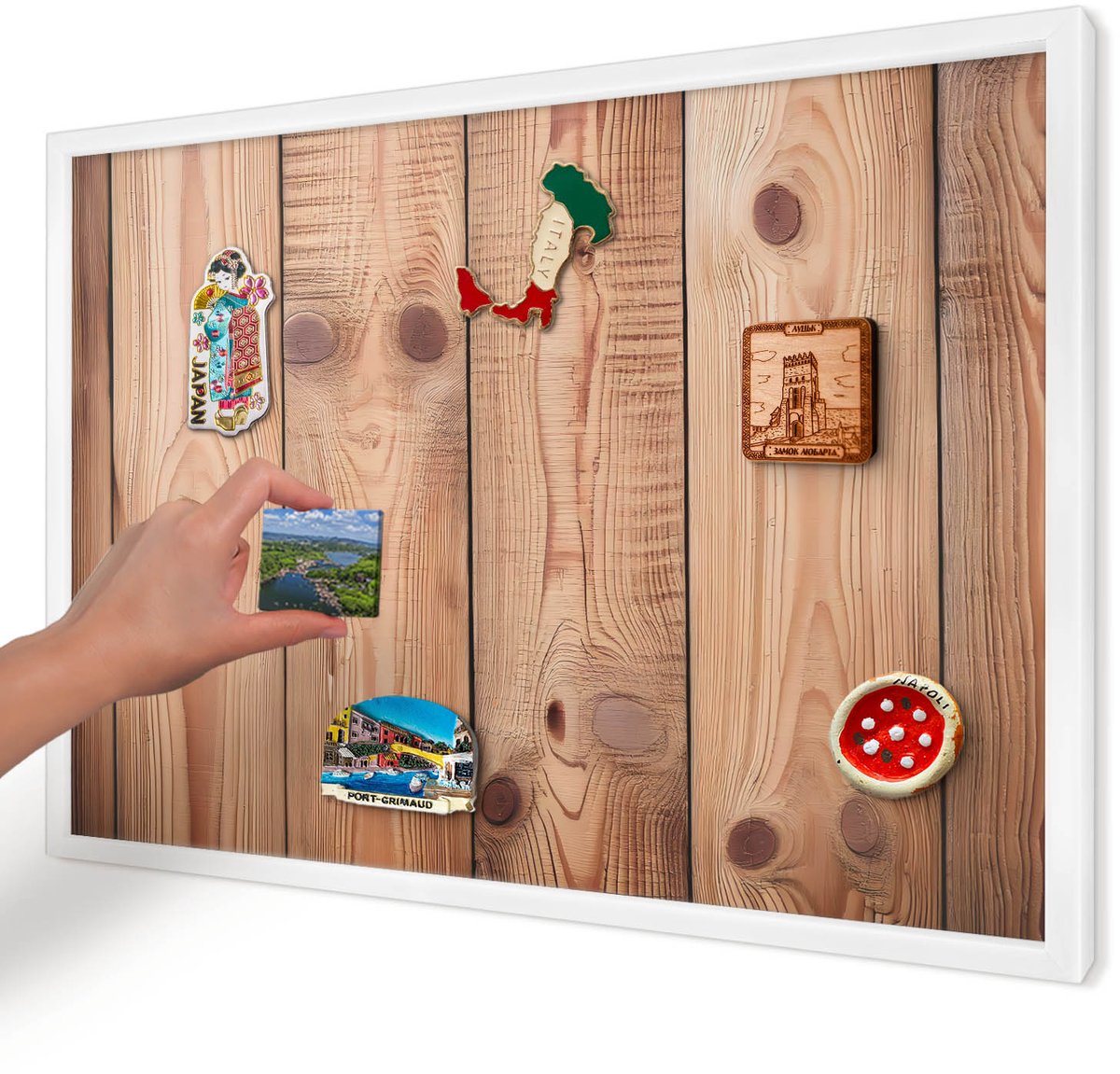 Artprintcave Bruin Magneetbord mit Witte Lijst - 60x40 cm - Houten Planken Magnetisch Bord Voor Magneten - Rustiek Magnetische Organizer - Texturen