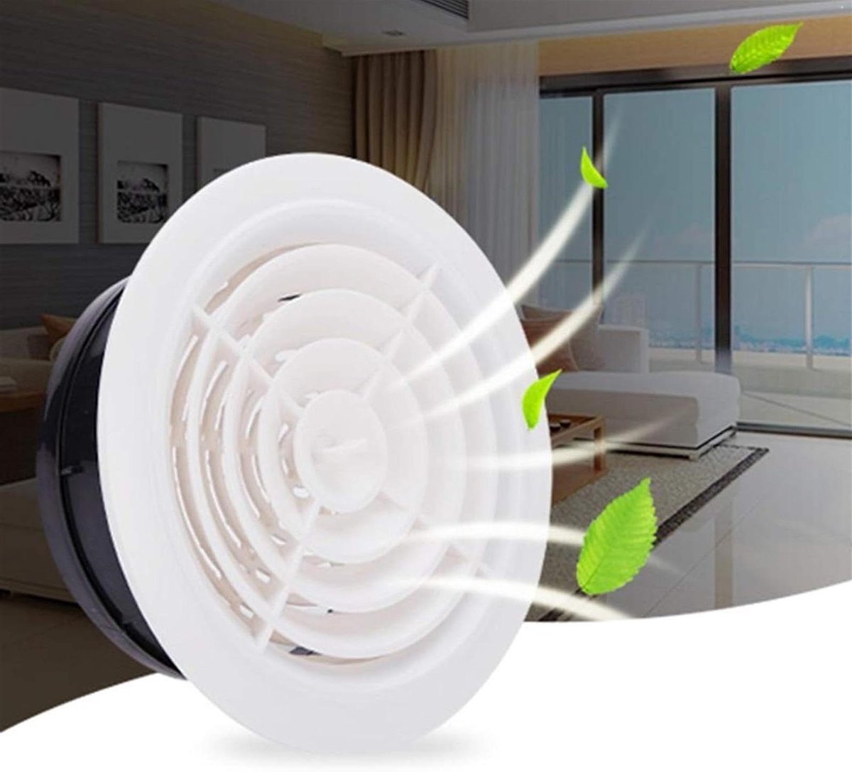 Ventilatierooster - Luchtrooster Afzuiging - Ventilatie Regelen - Verstelbare Luchtstroom - 75mm - Wit