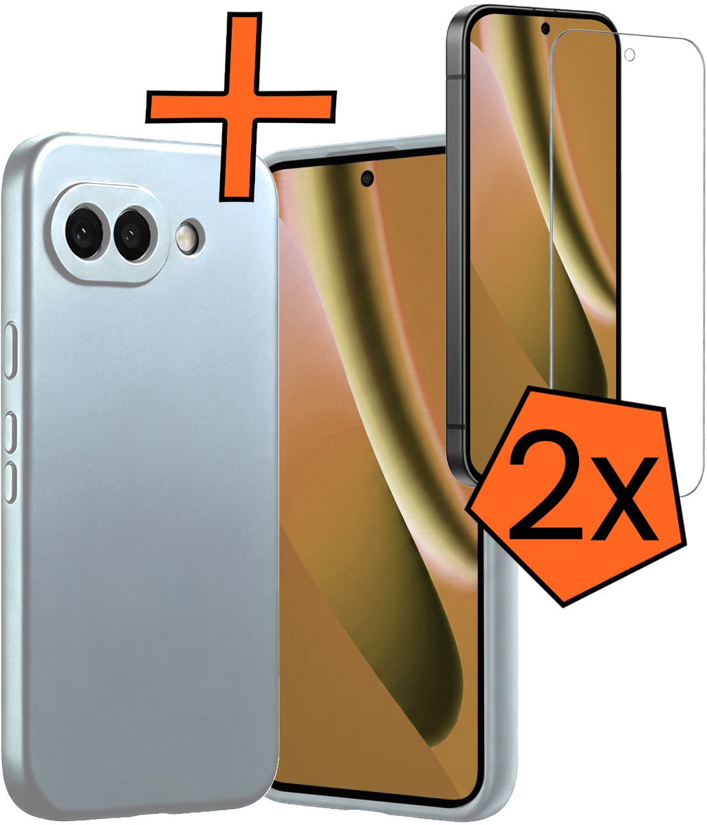 Hoes - Met 2x Screenprotector - Geschikt voor Google Pixel 10a - Sterk & Shockproof - Back Cover - Siliconen Case - Telefoon Hoes - Lichtblauw