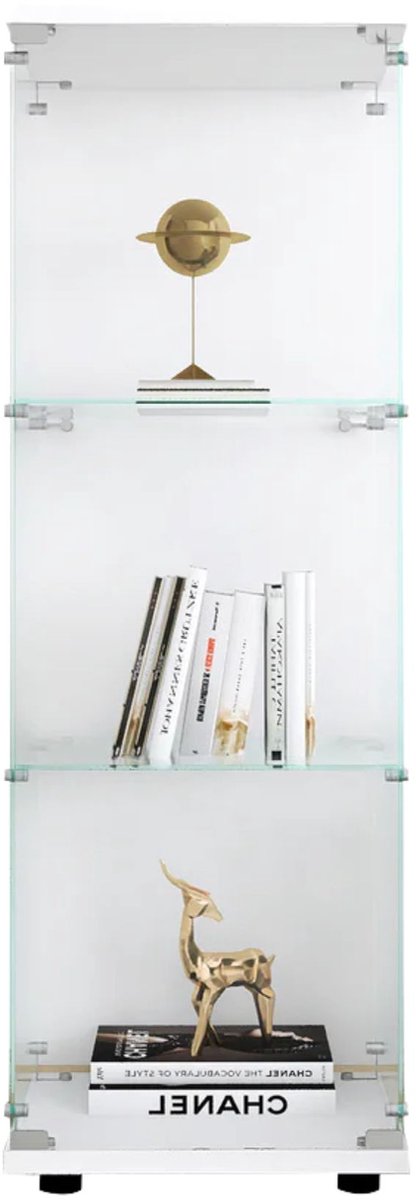 Glazen Vitrinekast Wit – Afsluitbare Displaykast met Slot en 3 Planken