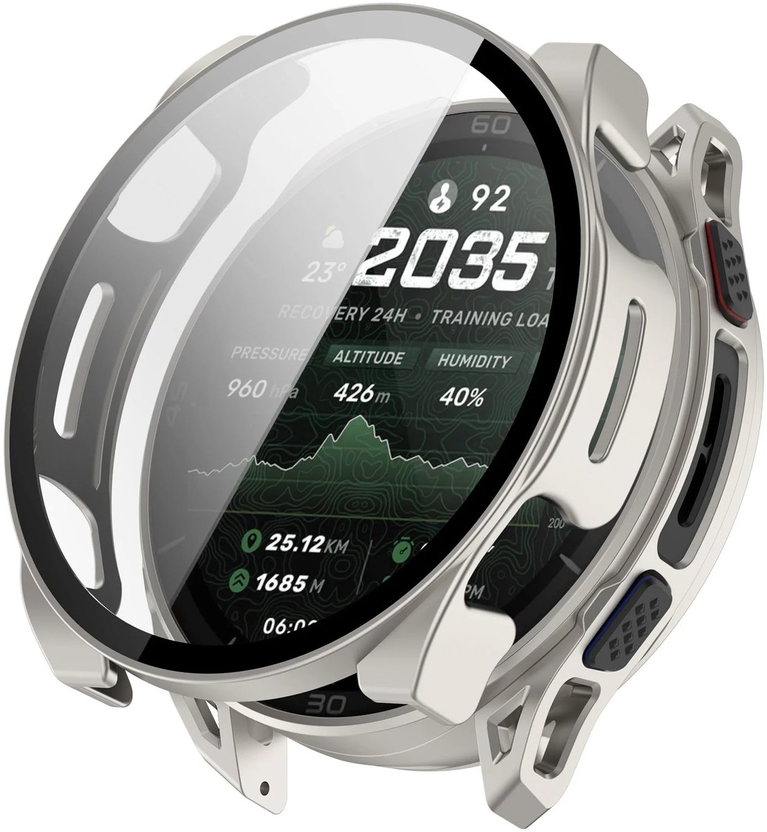 Strap-it beschermhoesje PC met Glas – geschikt voor Amazfit Cheetah 2 Ultra – schokbestendig, volledige bescherming – Titanium