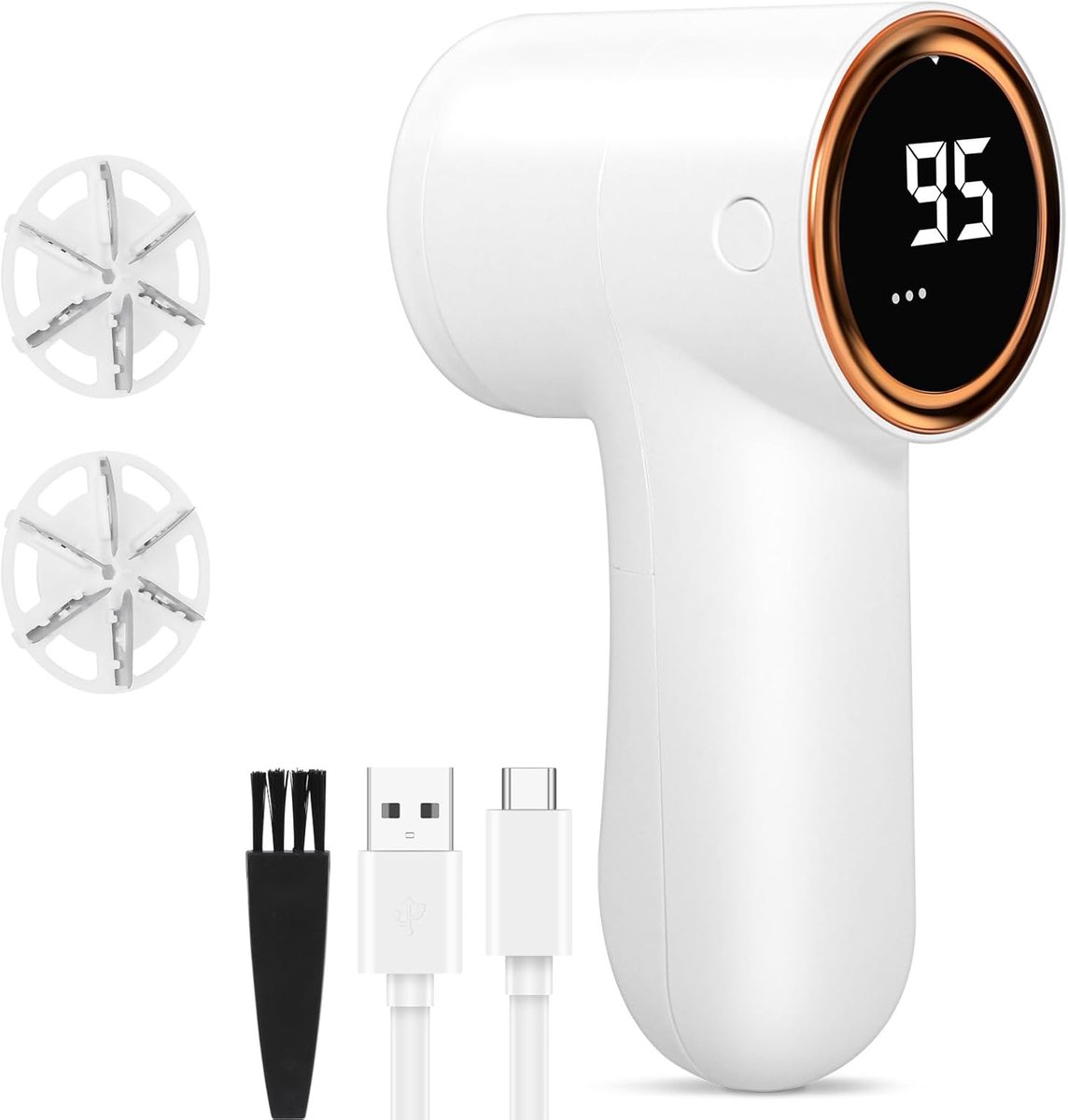 Elektrisch pluisscheerapparaat, digitaal led-display, 5 instelbare snelheden, borstel met 6 messen, met borstel en reservemesjes, oplaadbaar pluisscheerapparaat voor kleding, wol, trui, stof