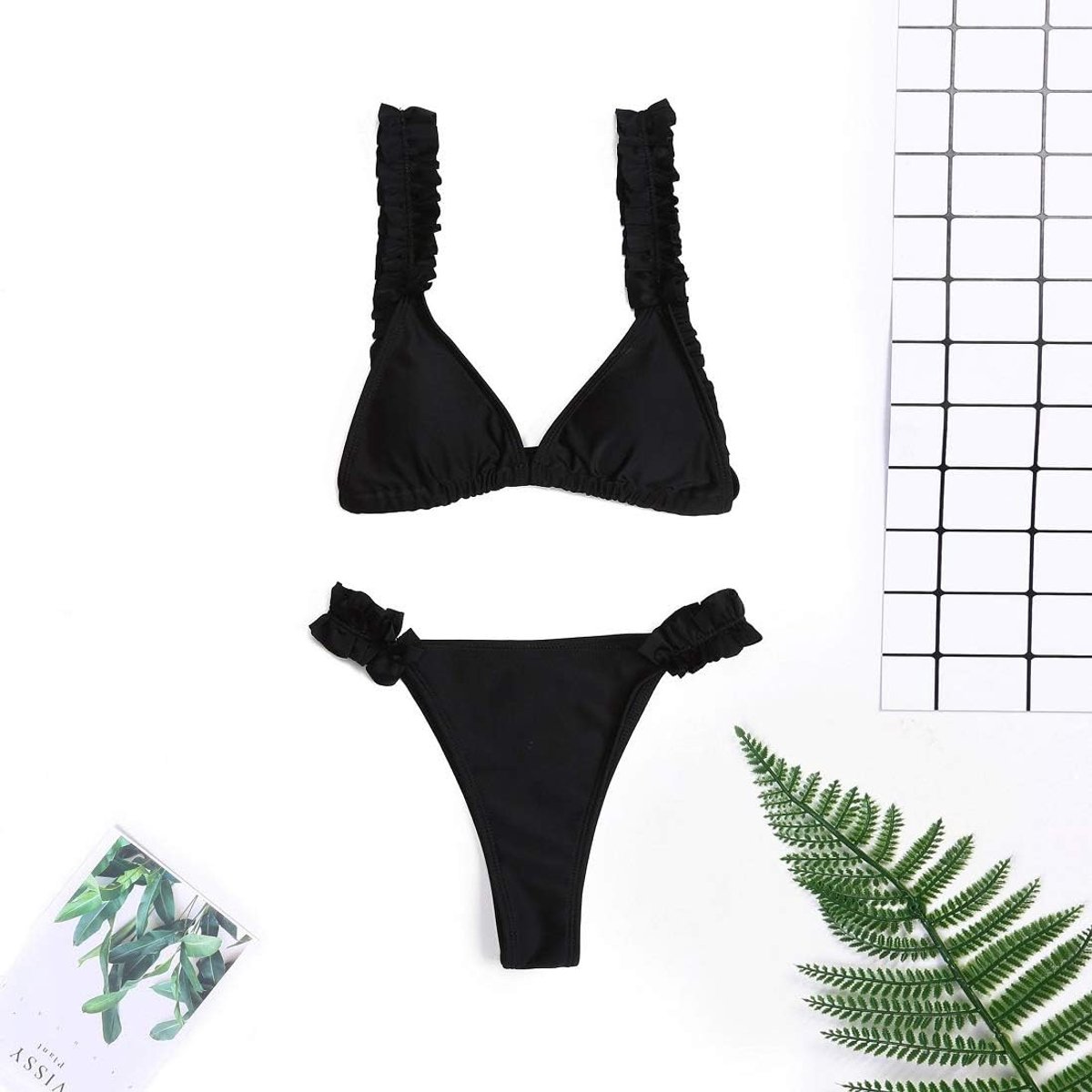 Dames bikini-set, verstelbaar, badmode. - zwart - L