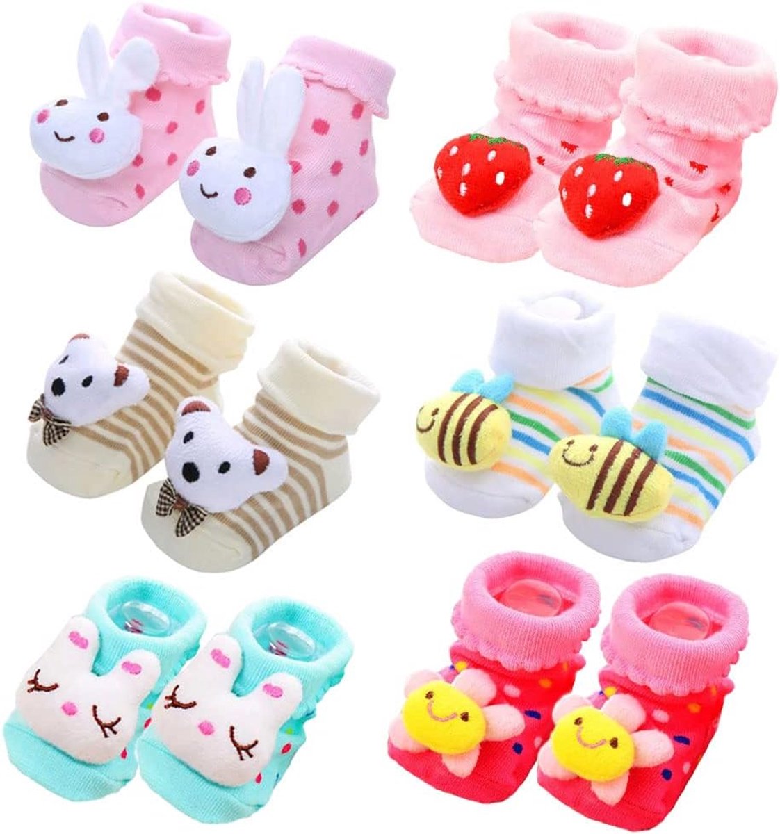 Sokken met anti slip grip katoen 3D dierenmotieven