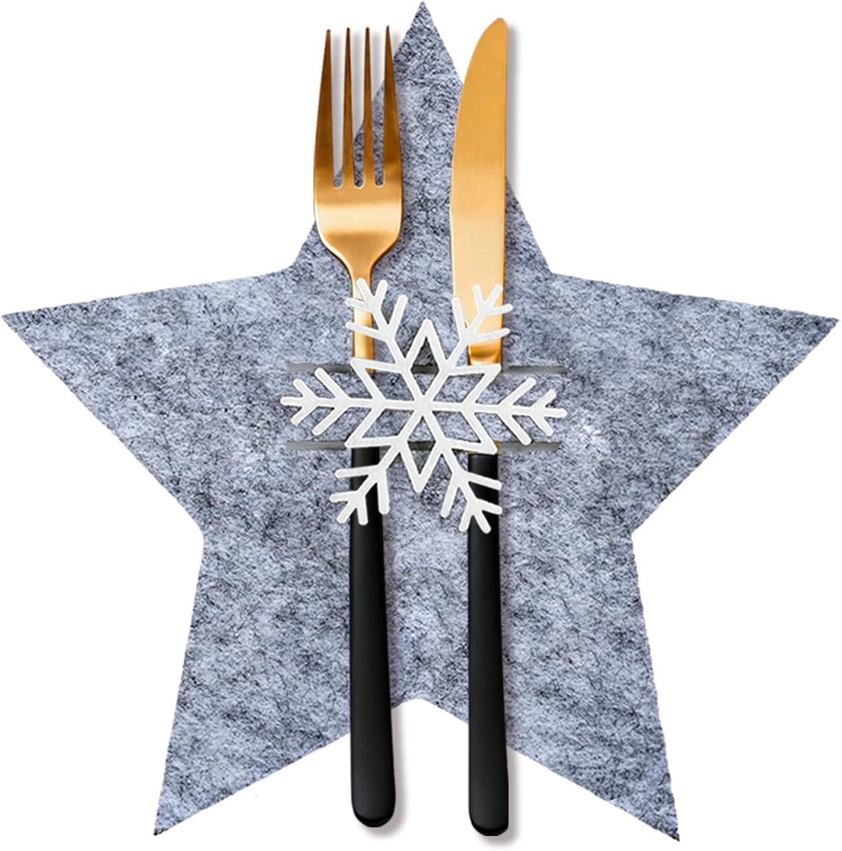 Bestekzakken voor Kerstmis, 12 stuks, kerstbestekhouders, vilten zakjes in stervorm, messen, vorken, tassen, tafeldecoratie, kerstversiering