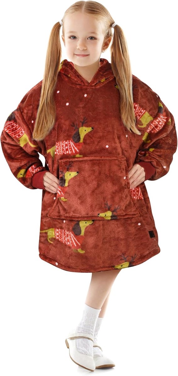 Classy Kinder-hoodie Deken, overgrote knuffel-hoodie voor kinderen, knuffel fleece draagbare deken voor meisjes en jongens, sherpa wollige gigantische capuchon sweatshirt voor jongeren,, Eén