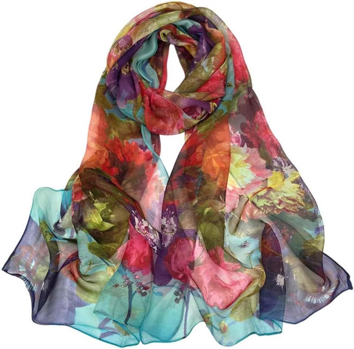 Sjaal Dames lichtgewicht bedrukte sjaal Zomerbloemensjaal Zonbeschermingssjaal Kleurrijke bloemensjaal Mode Hijab-halssjaal 160 x 50 cm Geschikt voor dames Strandfeest Bruiloft Diner