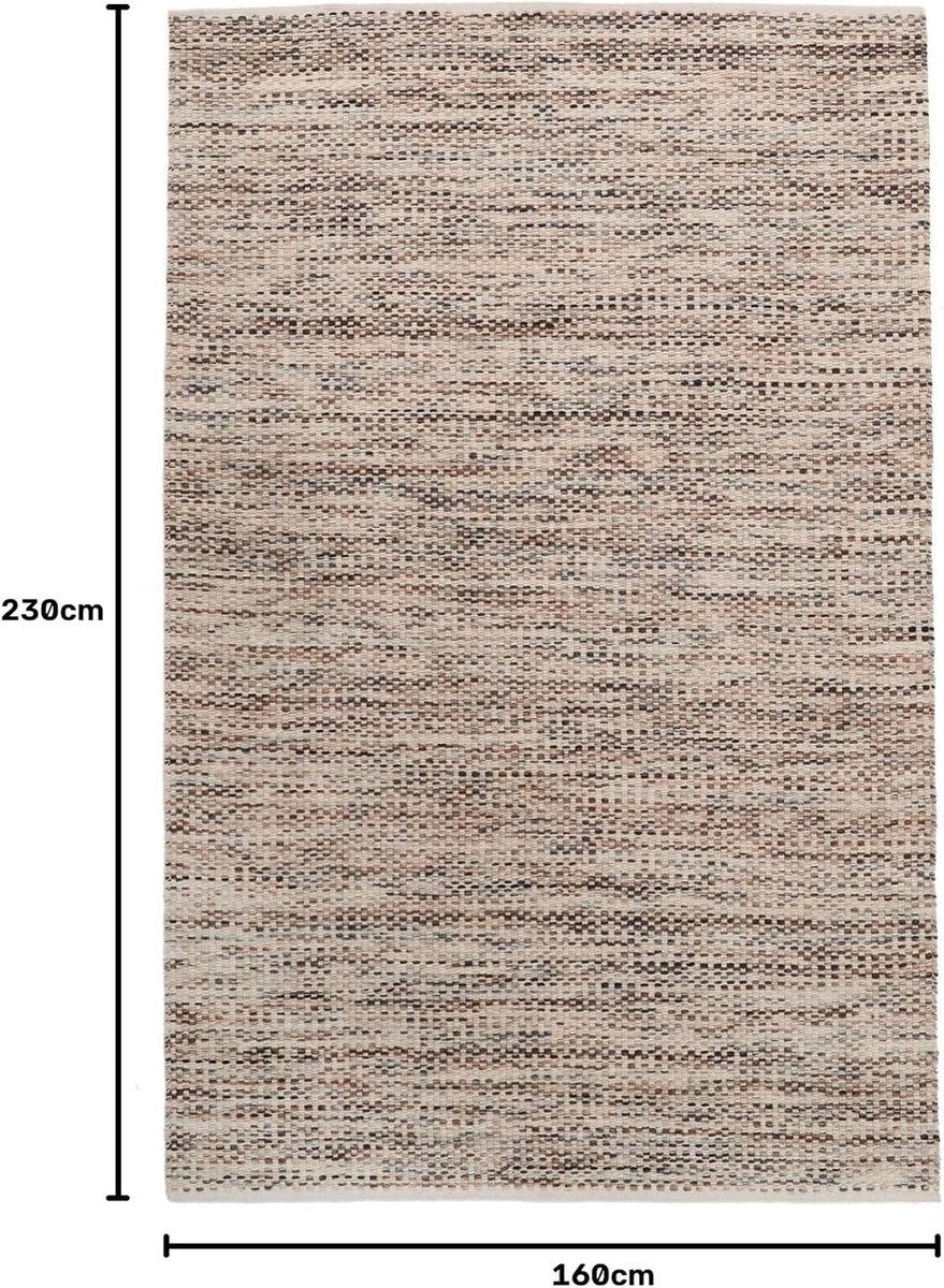 SnelShoppen - Moderne Laagpolige Vloerkleed 160x230 cm - Handgeweven Wol, Bruin/Multi, Voor Woonkamer, Slaapkamer, Eetkamer, Geschikt voor Vloerverwar