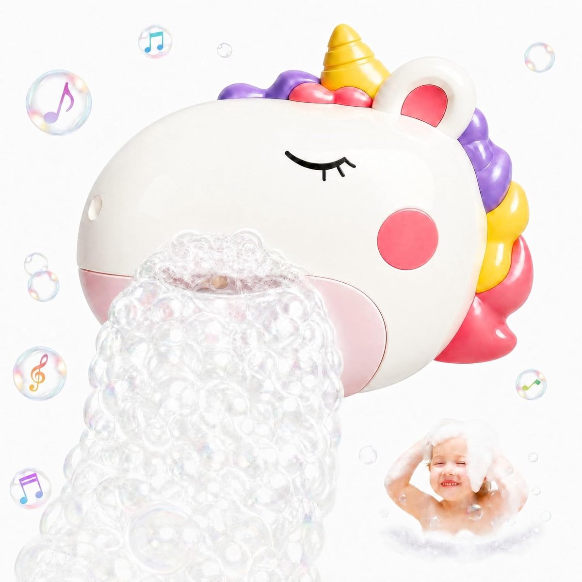 Badspeelgoed, eenhoorn, oplaadbaar, badspeelgoed, bubble met muziek, schuimmachine, badspeelgoed voor baby's vanaf 1 jaar, badspeelgoed, waterspeelgoed voor kinderen, eenhoorncadeaus voor meisjes