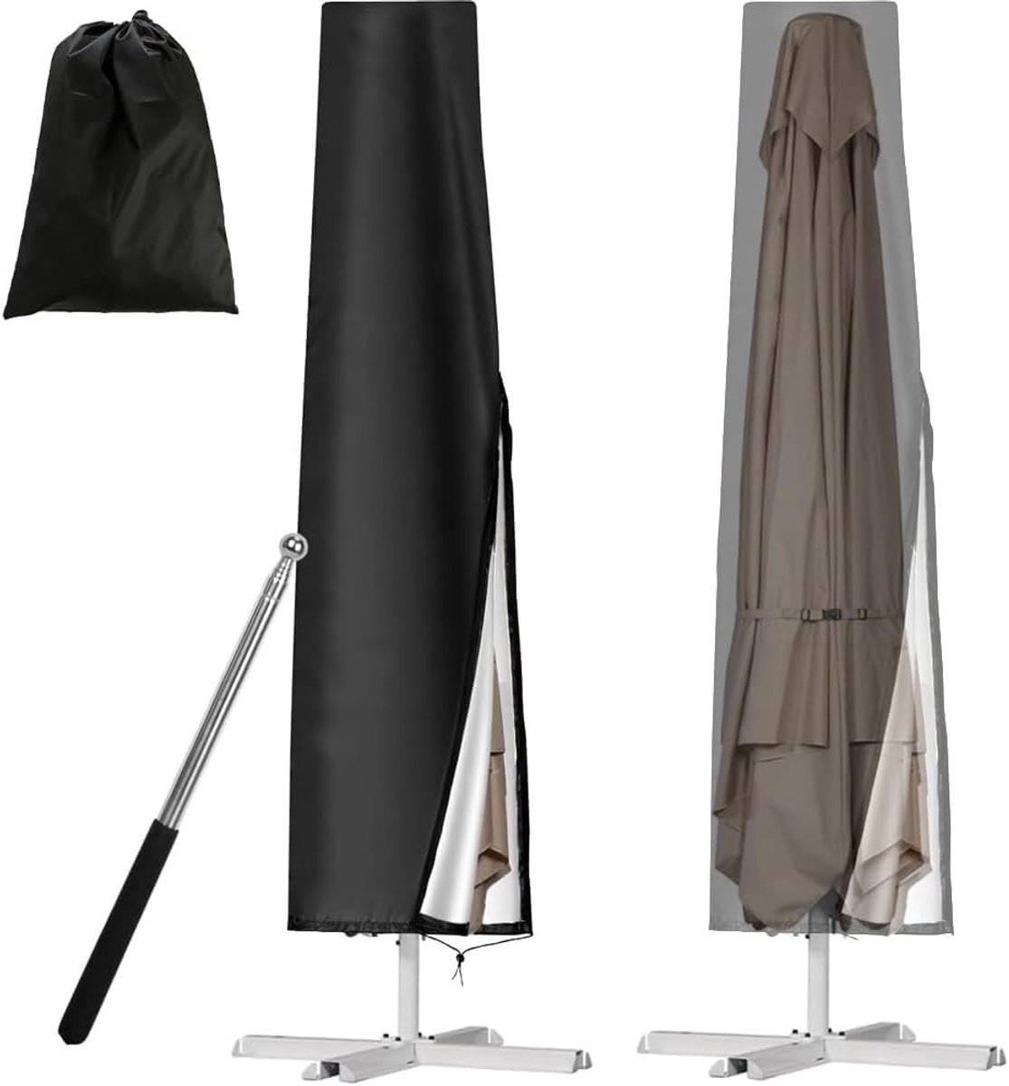 SnelShoppen - Beschermhoes voor Parasol met Stok, 210D Oxford Stof, UV Bescherming en Weerbestendig, Voor Rond en Vierkant, 1 tot 3 m, Zwart