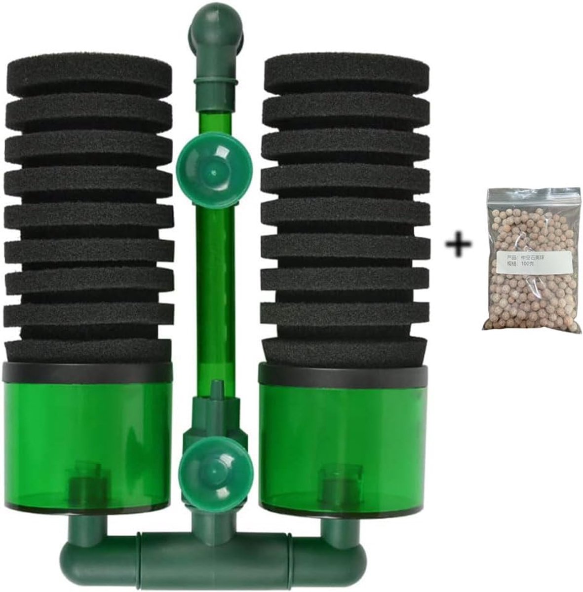 Aquarium Dubbele Sponsfilter voor Aquariumvissen Tank Aquariumfilter Met Container Wordt geleverd met 2 Stks Sponzen, 2 Zak Filterballen