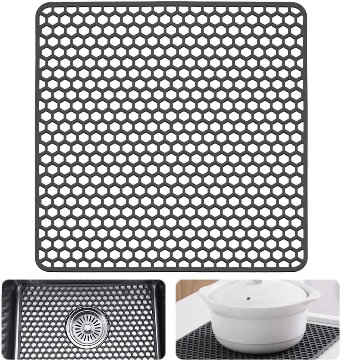 gootsteenmat siliconen gootsteenmat 30,5*30,5 cm afdruipmat gootsteenbescherming siliconen gootsteenmat gootsteenbeschermingsmat voor het neerleggen en drogen van bestek (A-grijs)