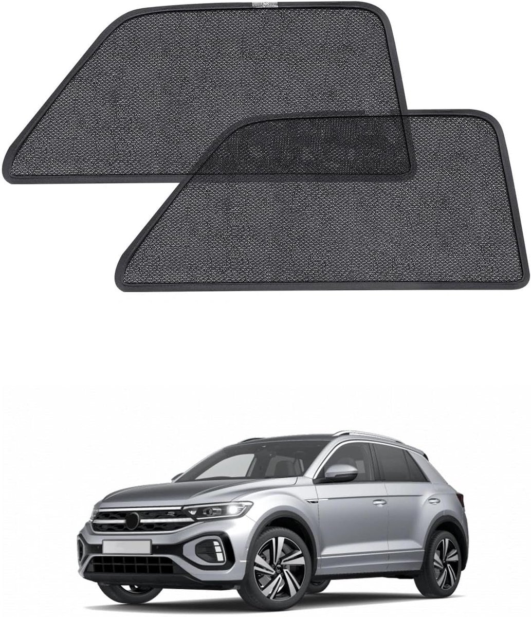 Autozonwering voor VW T-ROC (2018-2024), zonneschermen voor achterste zijramen, ademend, uv-bescherming en warmte-isolatie, dubbele bescherming voor baby's, huisdieren, set van 2