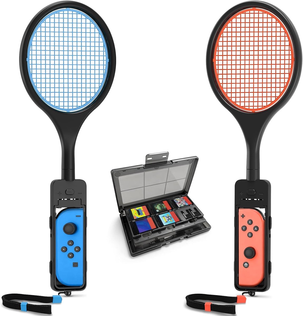 Set van 2 Tennisrackets voor Nintendo Switch 2 Joy Con, Tendak Tennisracketgrepen voor Switch Joy Cons, Greep voor Mario Tennis Fever & Aces, Swith Sports met 12-in-1-kaartetui