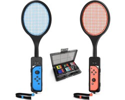 Set van 2 Tennisrackets voor Nintendo Switch 2 Joy Con, Tendak Tennisracketgrepen voor Switch Joy Cons, Greep voor Mario Tennis Fever & Aces, Swith Sports met 12-in-1-kaartetui